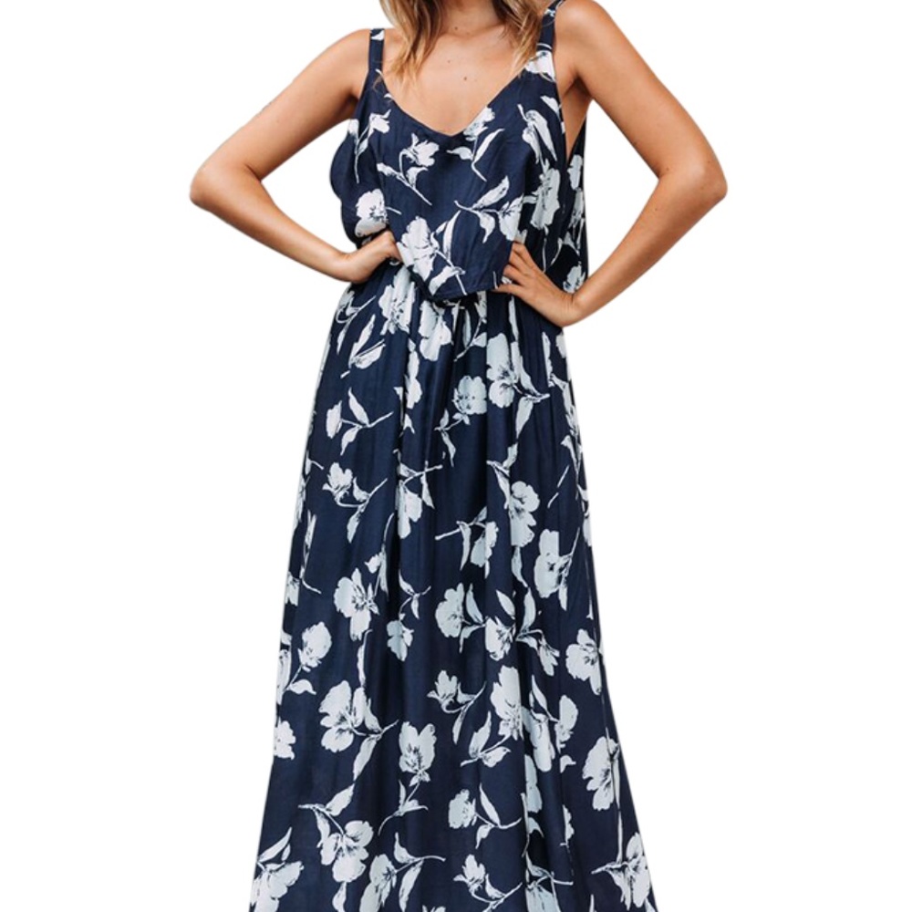 BC Basic Boho Floral Maxi Dress in Navy